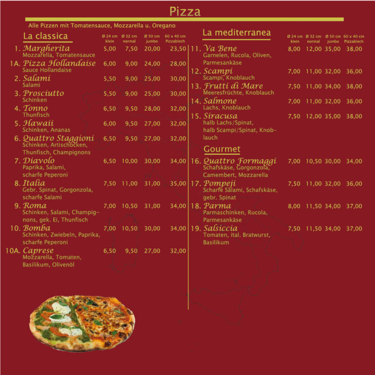 Speisekarte – Pizzeria Va Bene